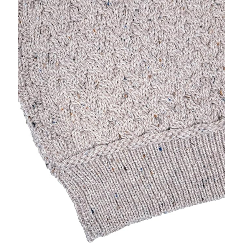 Irish Aran Jacquard Crew Neck Sweater Oatmeal